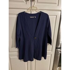 Soft‎ Surroundings Navy Blue Textured Button Front Tunic Top Size L